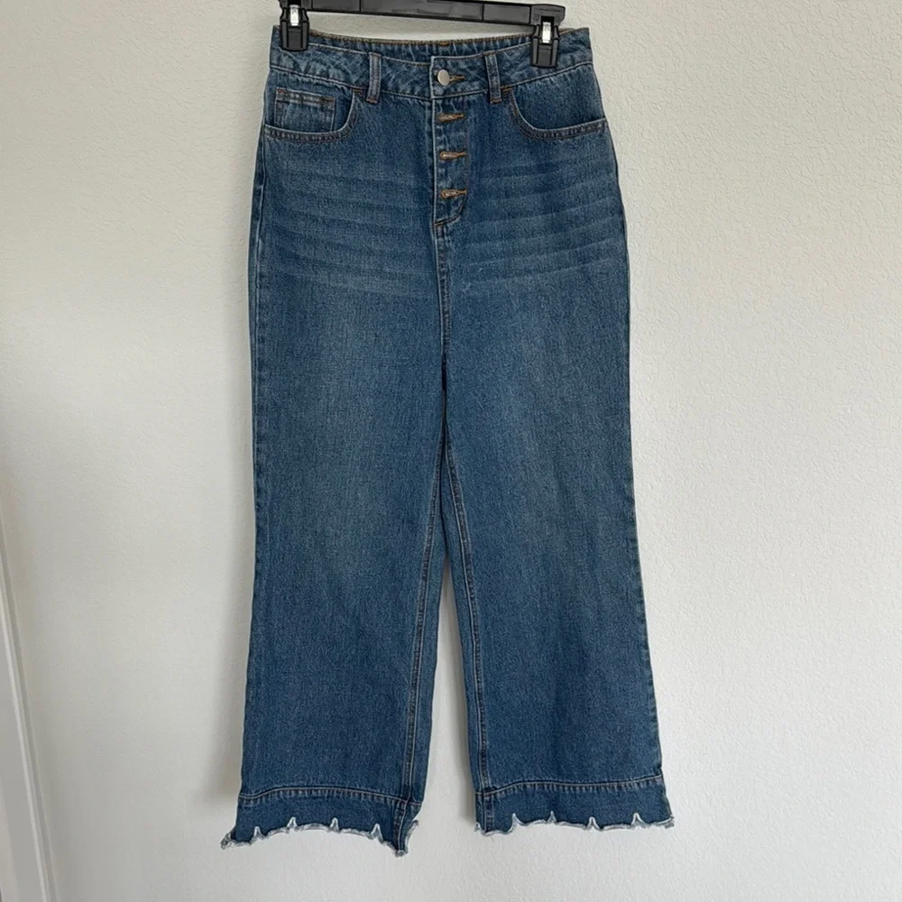 Anthropologie English Factory Wide Leg Flare Button Down Jeans Size S - Picture 2 of 7